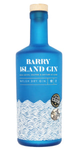 A bottle of Barry Island Gin with a white background