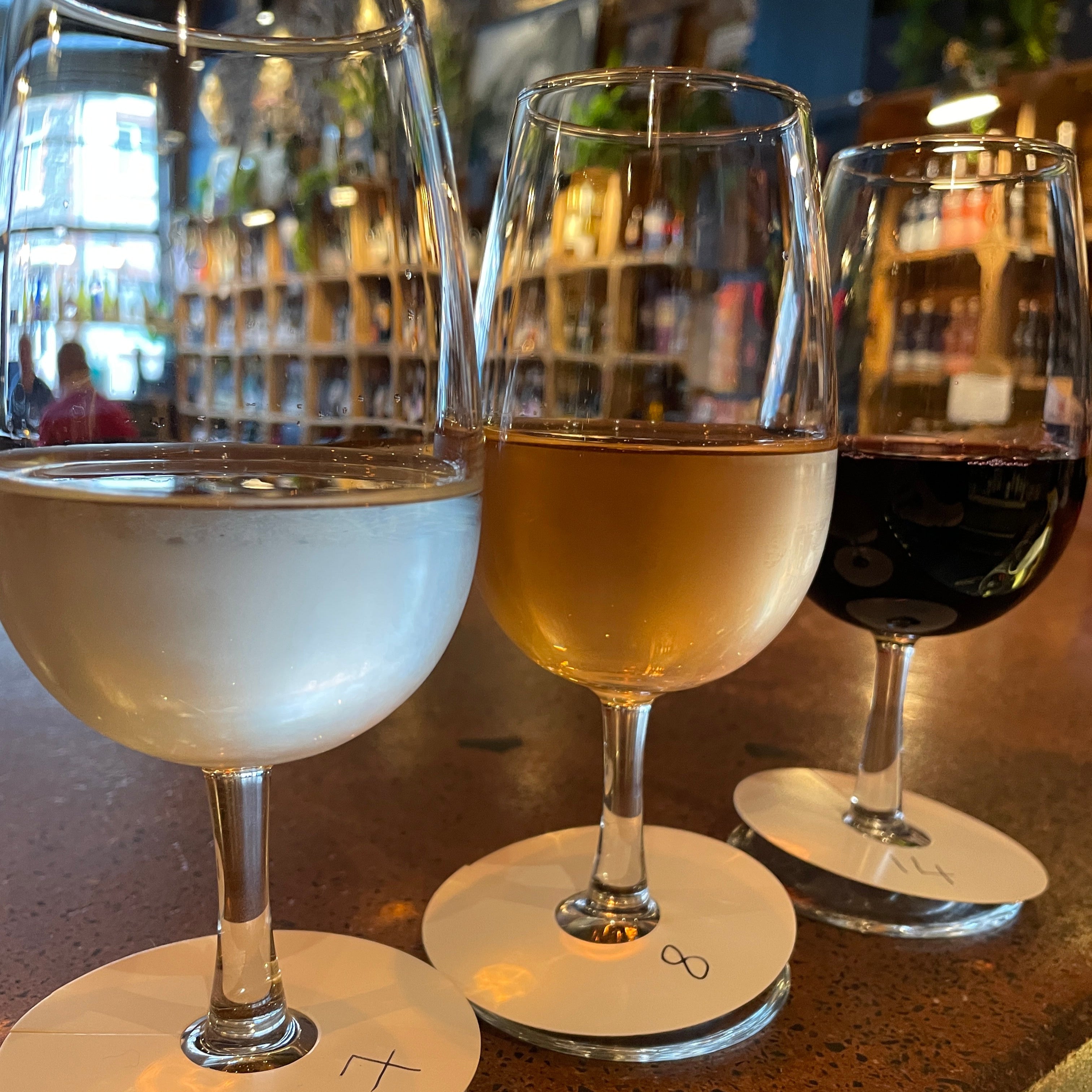 3 glasses of wine as a wine flight in Mor by Barry Island Spirits Company at 96 High Street Barry