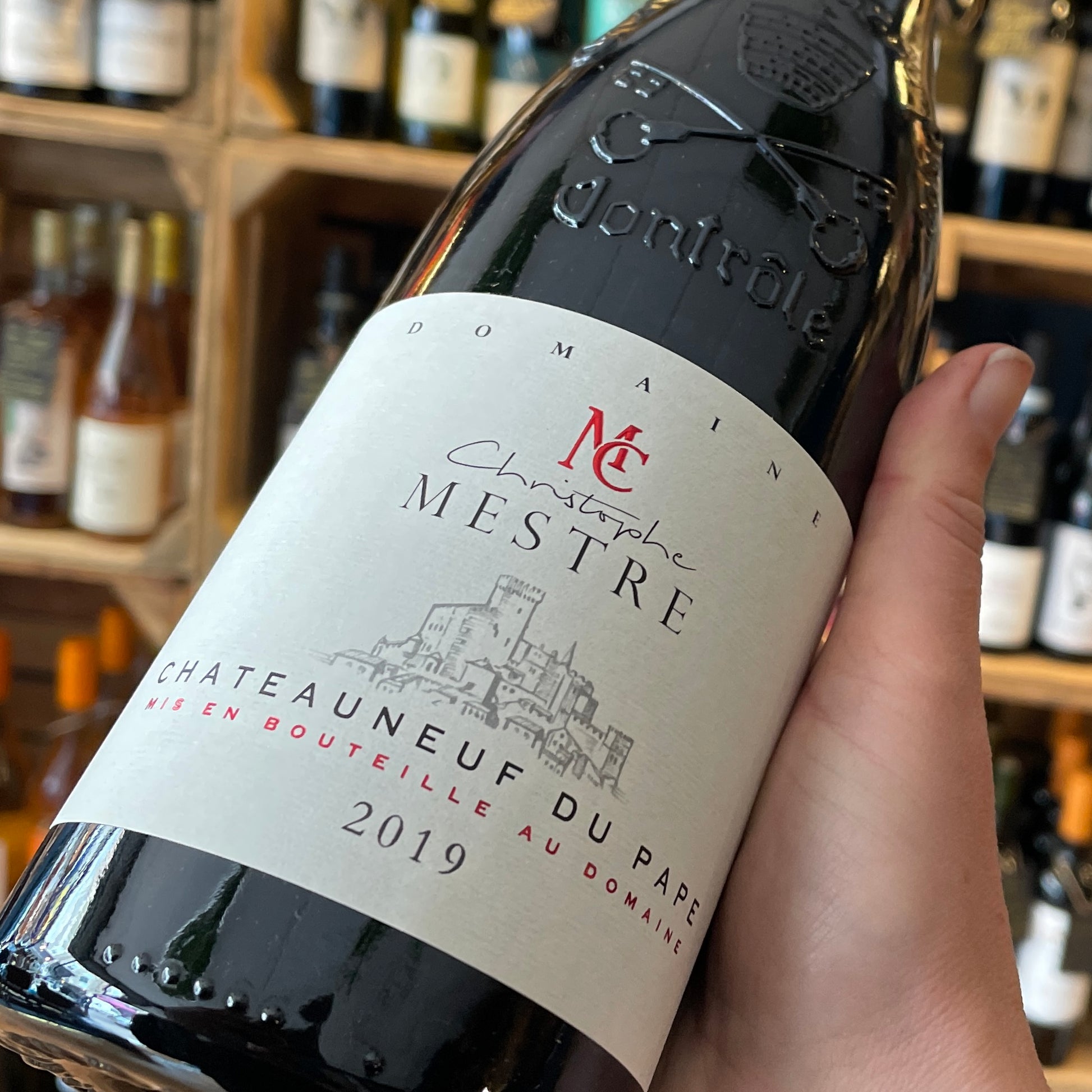 The front label of a bottle of Christophe Mestre Châteauneuf-du-Pape Rouge 
