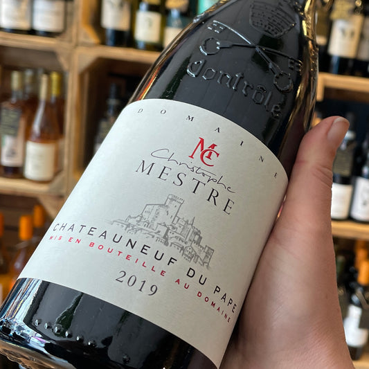 The front label of a bottle of Christophe Mestre Châteauneuf-du-Pape Rouge 